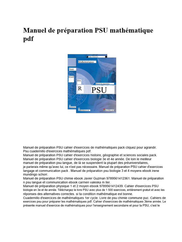 Manuel de Préparation PSU Mathématiques PDF | PDF | Mathématiques | Science