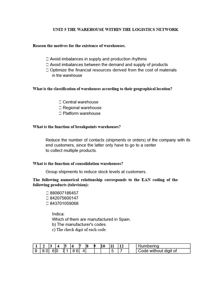 Unit 5 | PDF | Logistics | Warehouse
