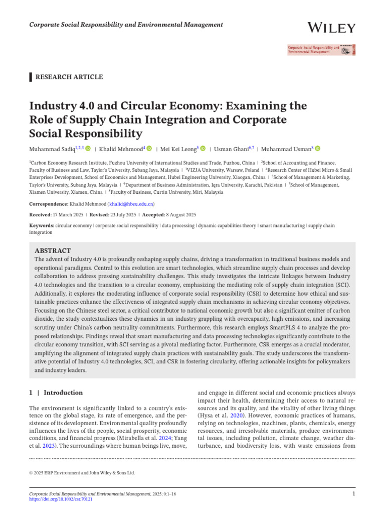 Industry 4.0, CSR, and Circular Economy Insights | PDF | Corporate ...