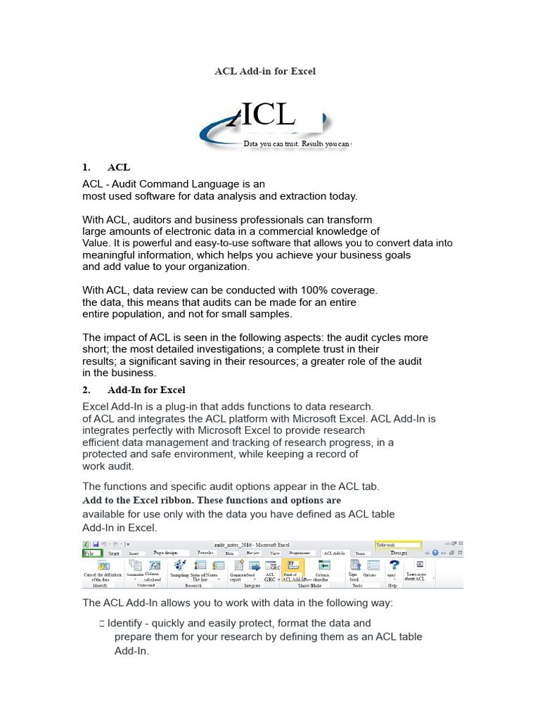 ACL Excel Add-In for Data Auditing | PDF | Microsoft Excel | Sampling ...
