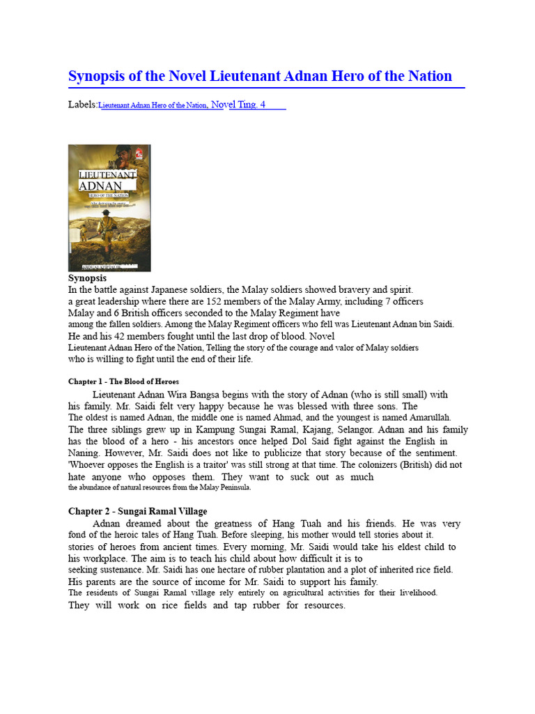 Synopsis of The Novel Lieutenant Adnan Hero of The Nation | PDF | Military