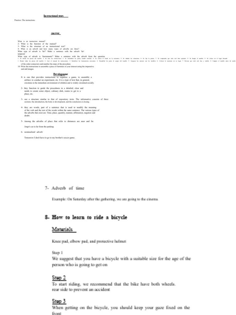 Practice On Instructional Texts (Questionnaire) | PDF | Linguistics