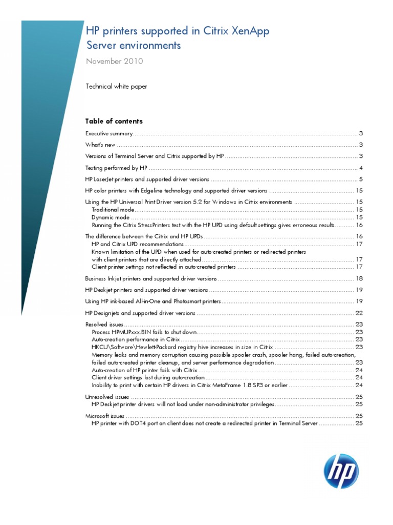 Citrix Supported HP Printers | PDF | Remote Desktop Services | Windows 7