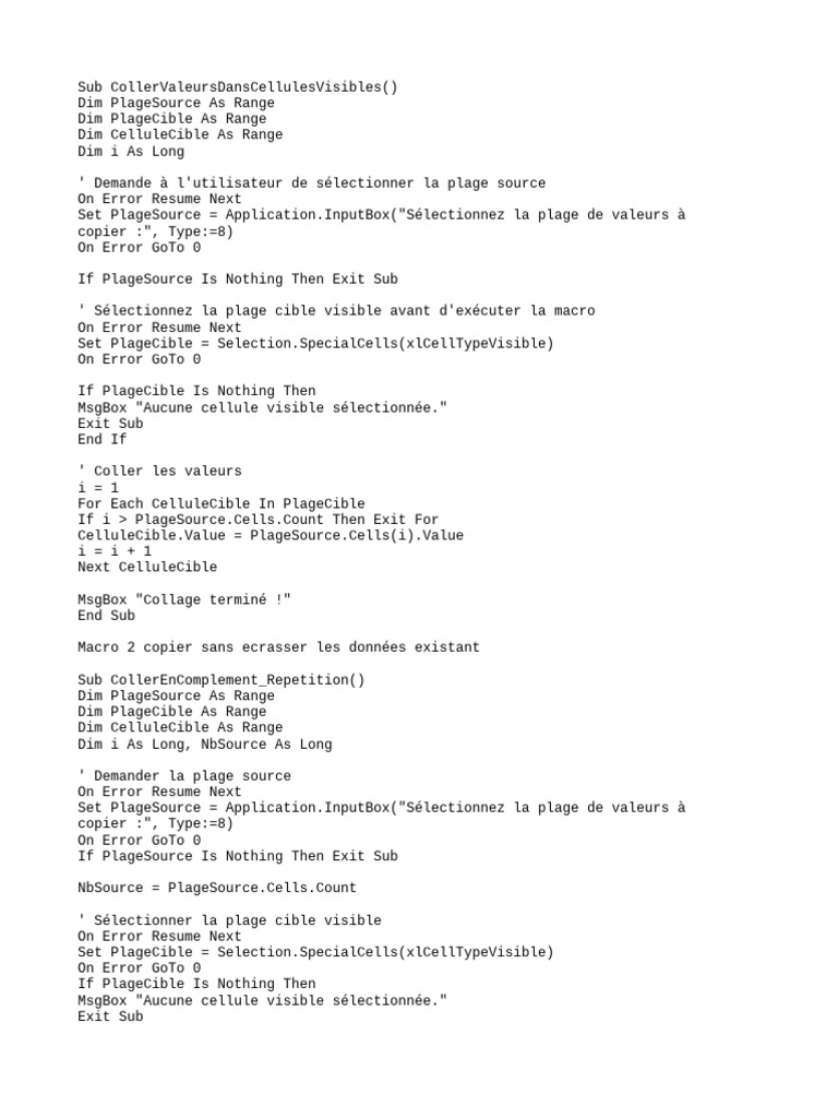 Macros Excel pour gestion de données | PDF | Programmation informatique ...