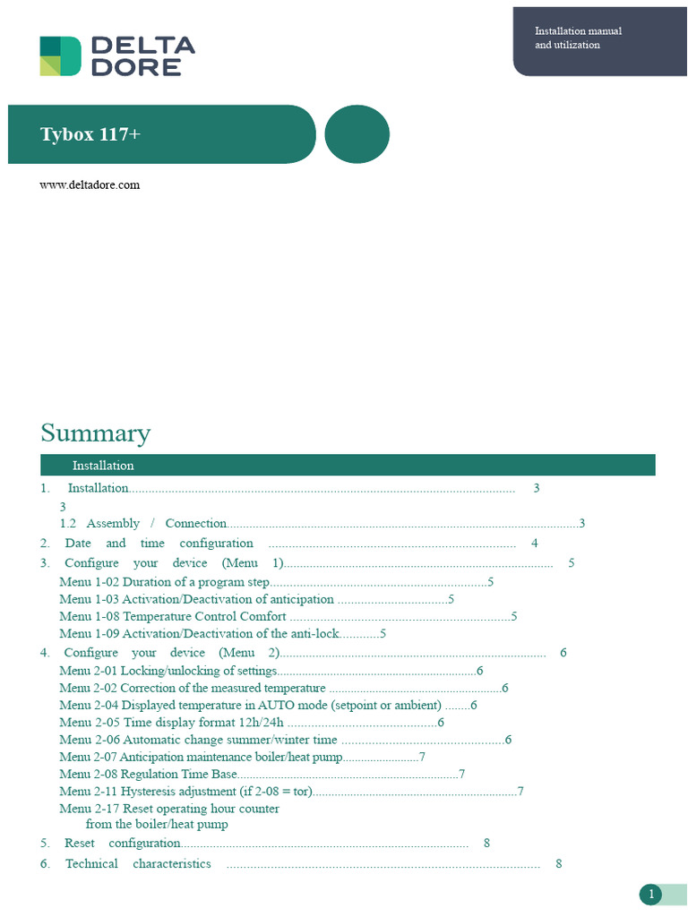 Tybox 117+ Installation Manual PDF Thermostat Electricity — free download