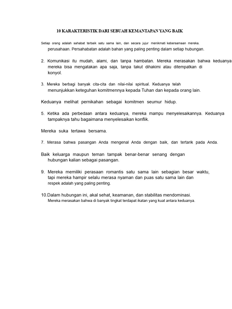 10 Karakteristik Hubungan Pacaran Yang Baik | PDF