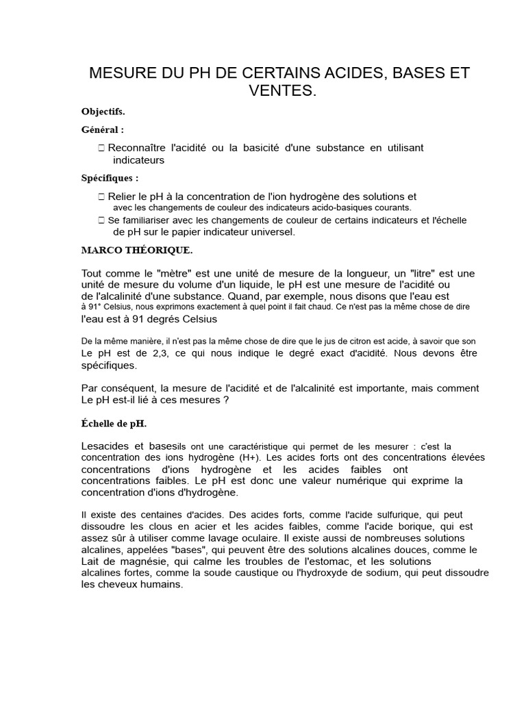 Mesure du pH des acides et bases | PDF | Ph | Acide