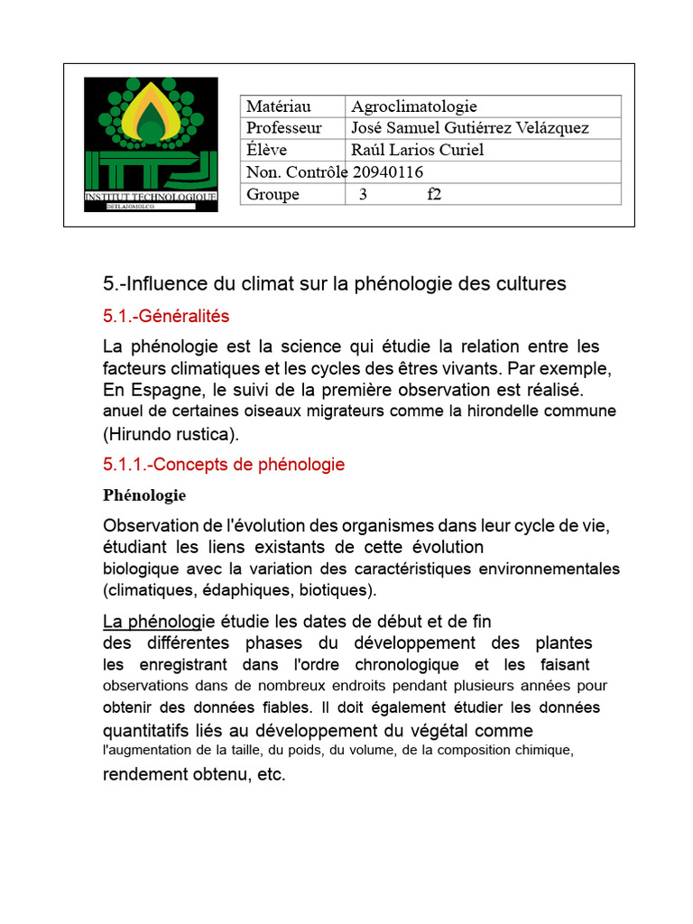 Influence du climat sur la phénologie des cultures | PDF | Maïs | Fleurs