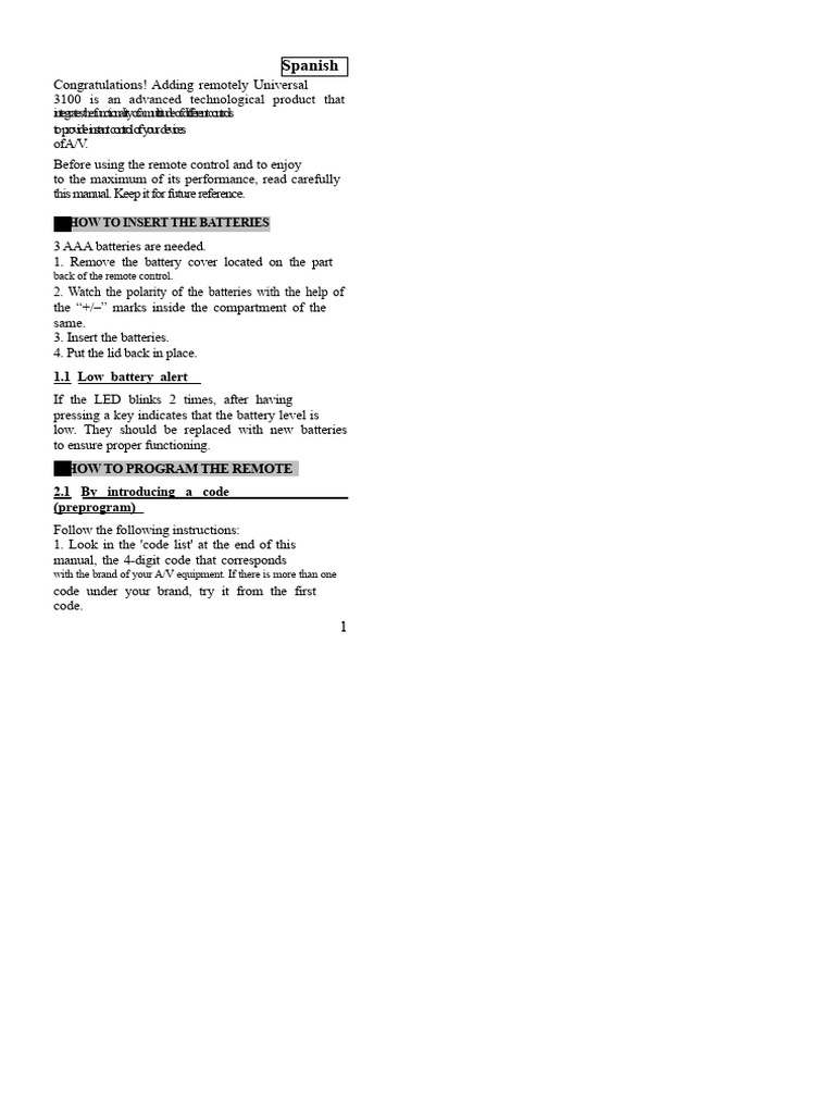 Universal Remote 3100 User Guide | PDF | Remote Control | Electronics