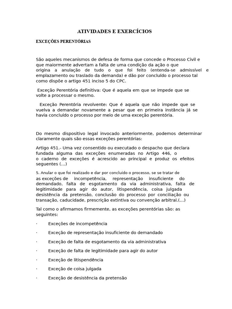 Entenda as Exceções Perentórias no CPC | PDF