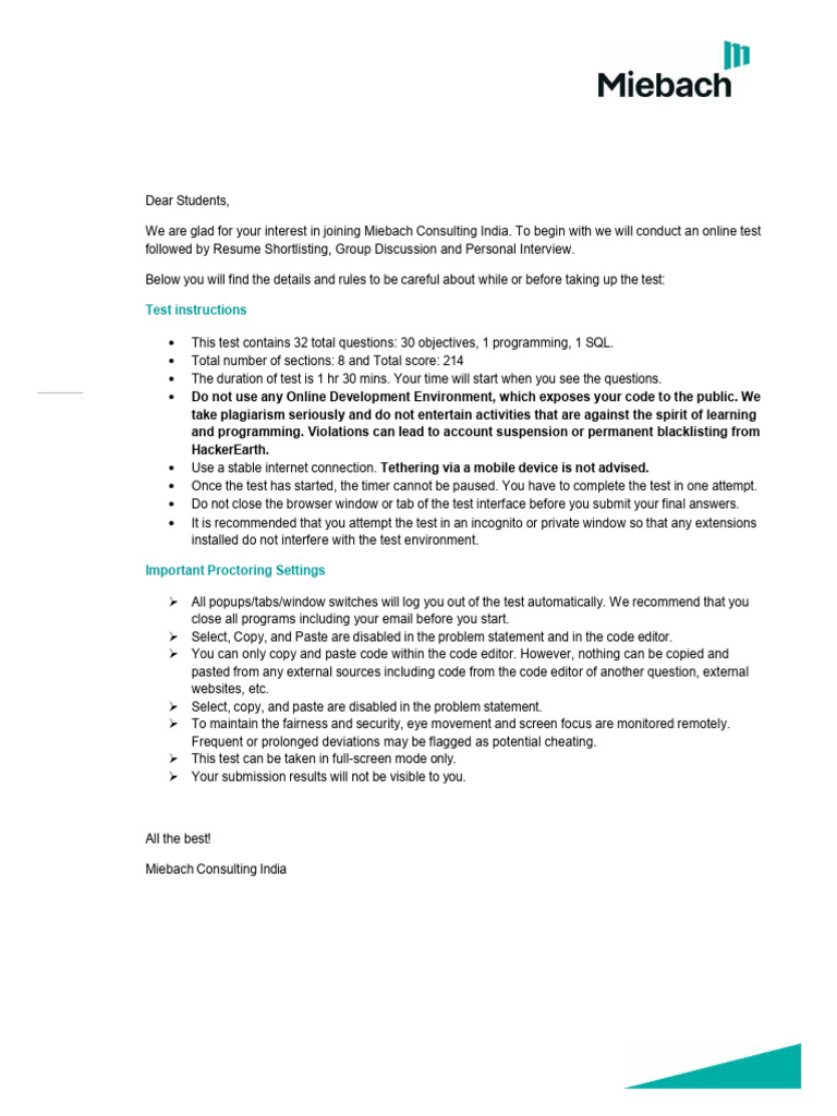 Test Instructions | PDF