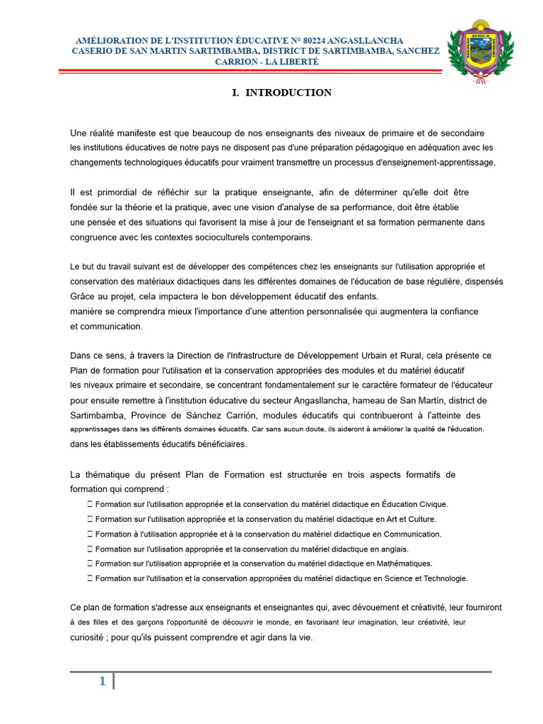Formation des enseignants à Angasllancha | PDF | Apprentissage | Pédagogie