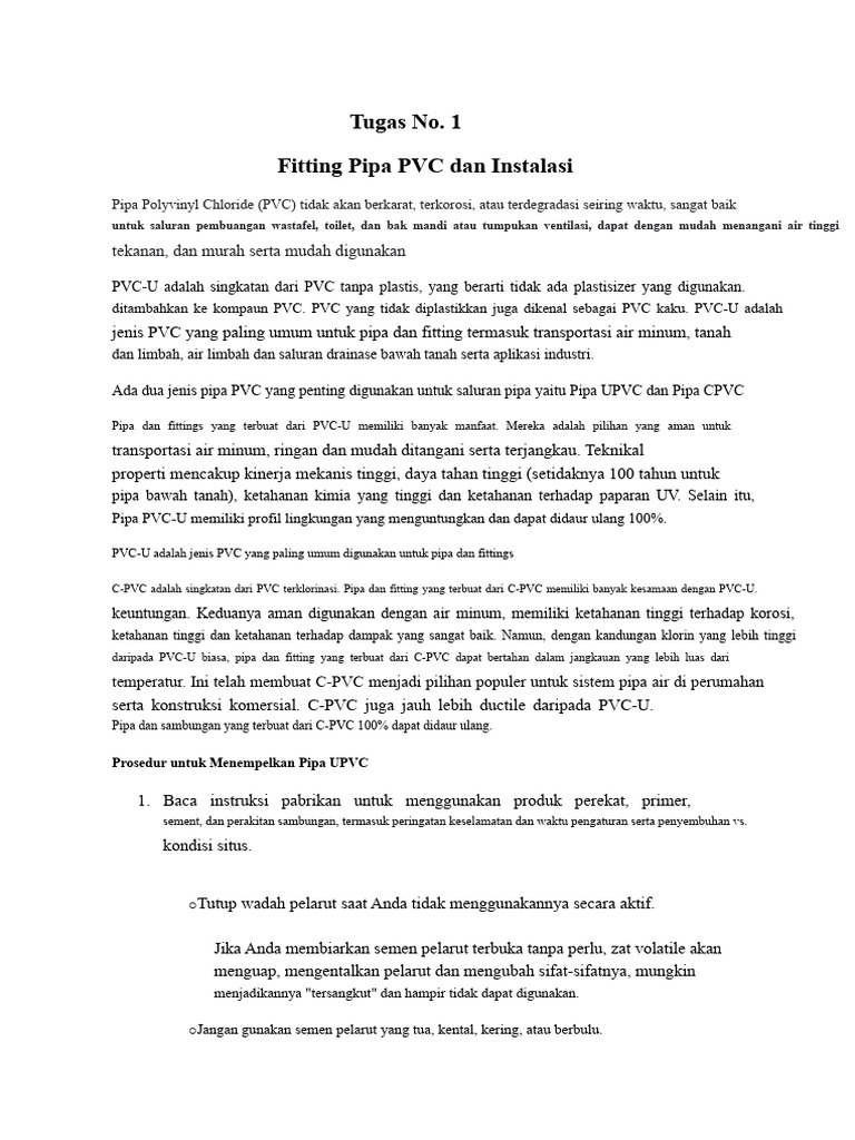 Panduan Instalasi Pipa PVC dan C-PVC | PDF