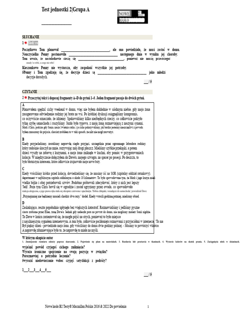 Nowe Hasło B2 UT 2A | PDF