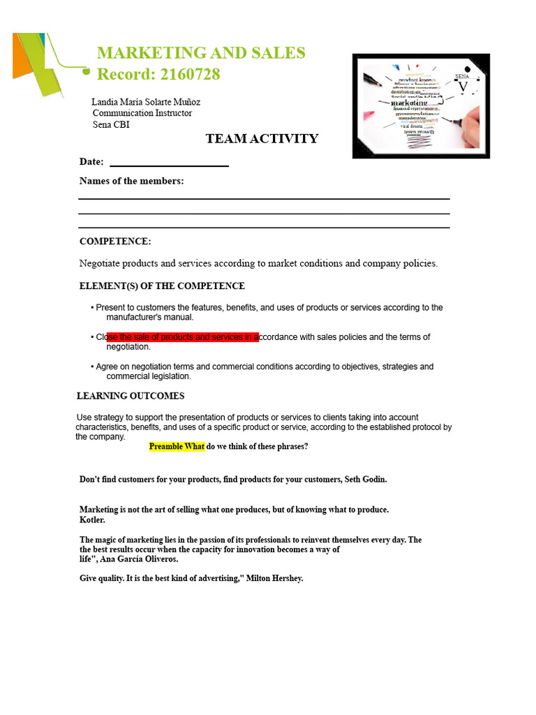 Activity 1 Marketing and Sales Sheet - Scali | PDF | Marketing ...