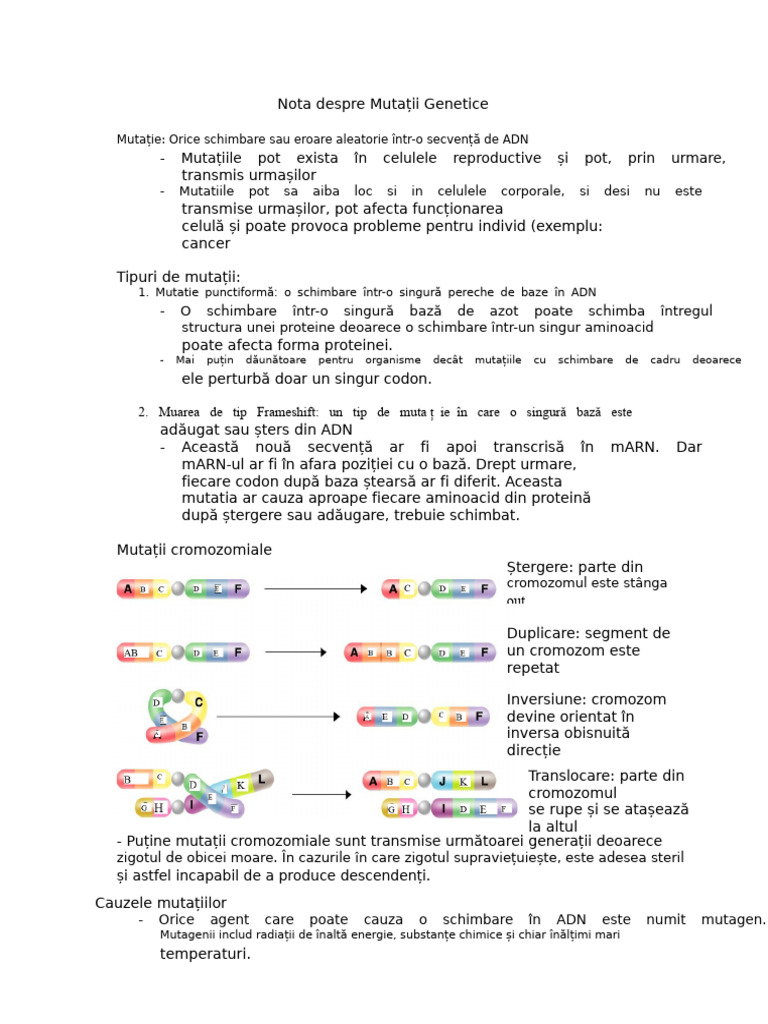 Note Despre Mutația Genetică În Biologie | PDF