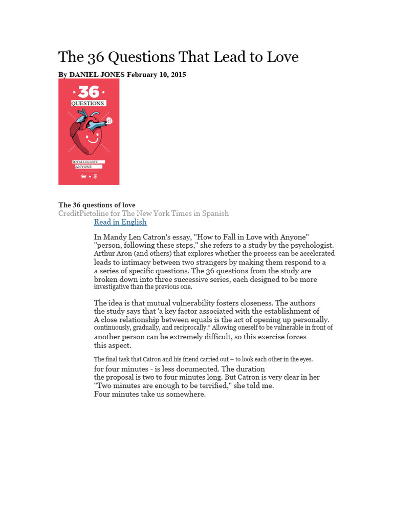 The 36 Questions That Lead To Love | PDF | Social Psychology | Psychology