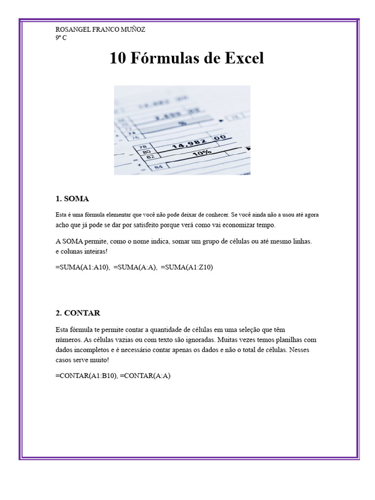 10 Fórmulas Essenciais de Excel | PDF | Microsoft Excel