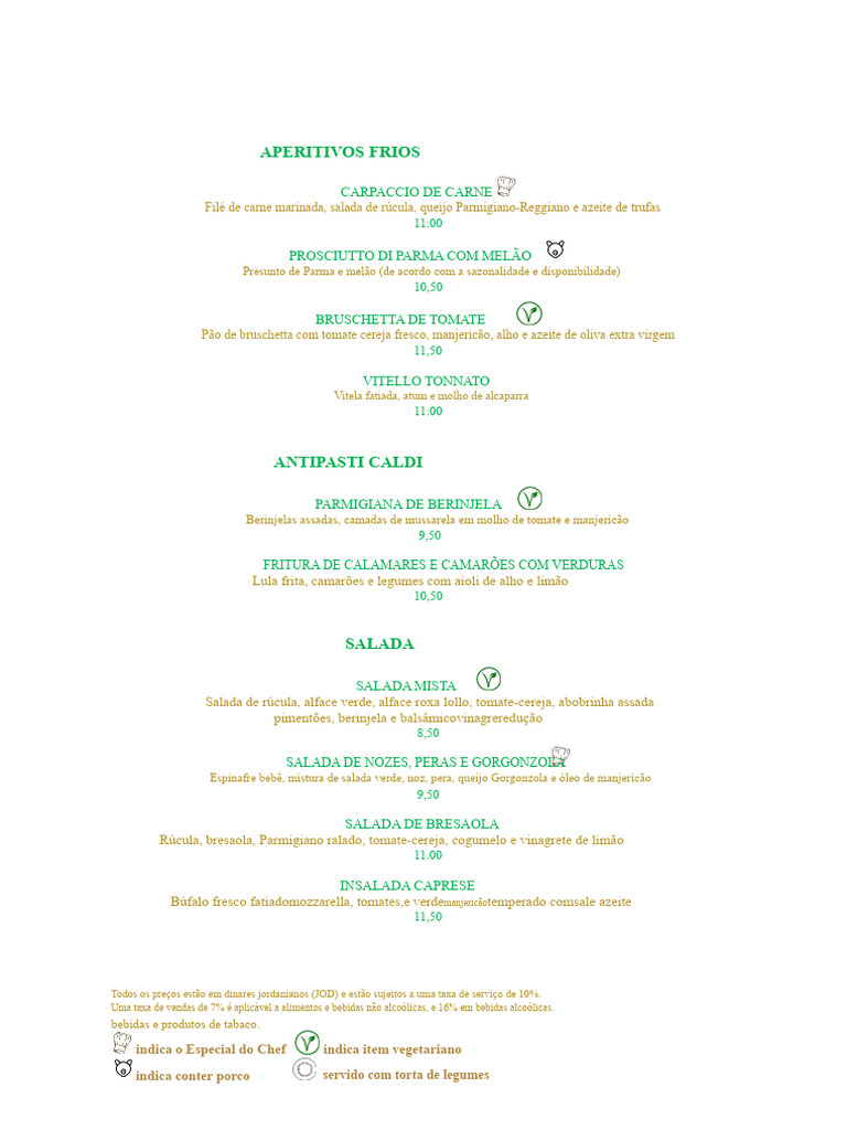 Menu de Aperitivos e Pratos Italianos | PDF | Alimentos | Culinária