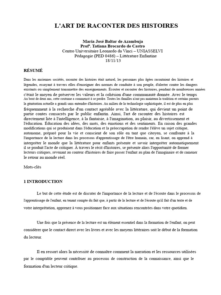 L'Art de Raconter des Histoires Enfantines | PDF