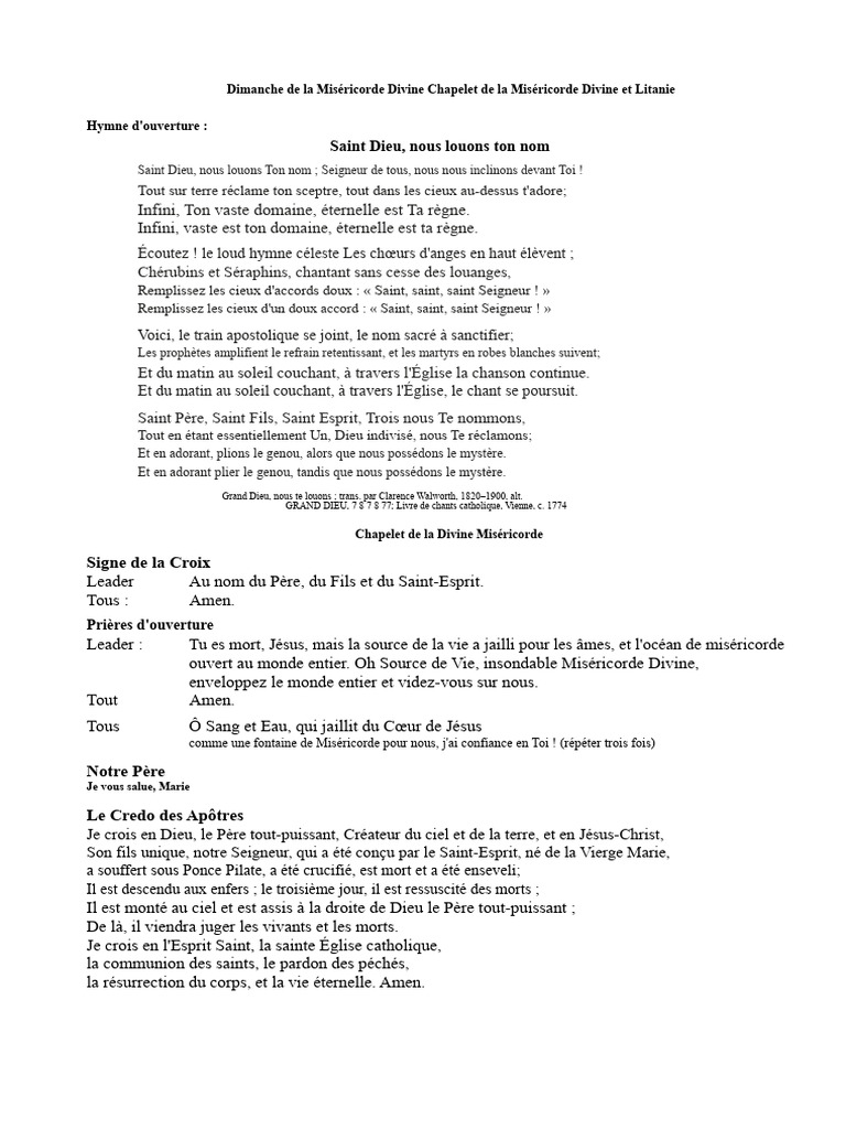 Chapelet et Litanie de la Miséricorde Divine | PDF | Dieu | Miséricorde