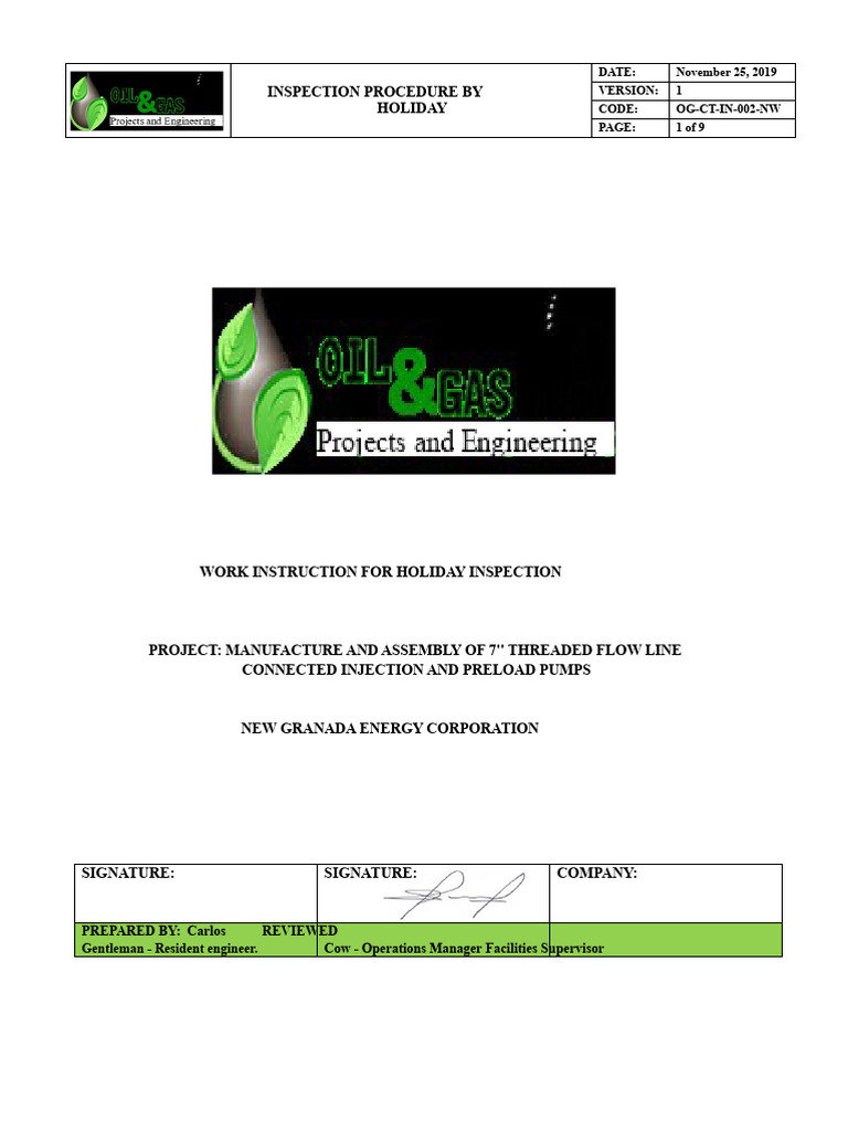 Holiday Inspection Procedure | PDF | Voltage | Regulatory Compliance