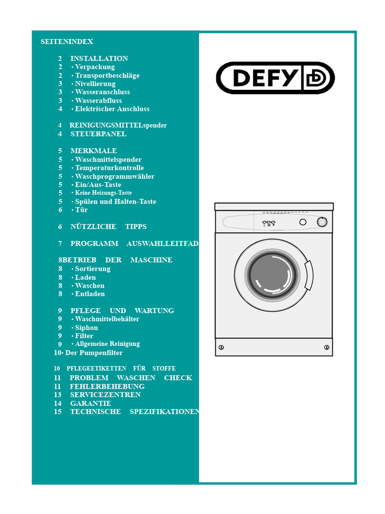 Defy Automaid 600 Waschmaschine Besitzerhandbuch Optimiert | PDF