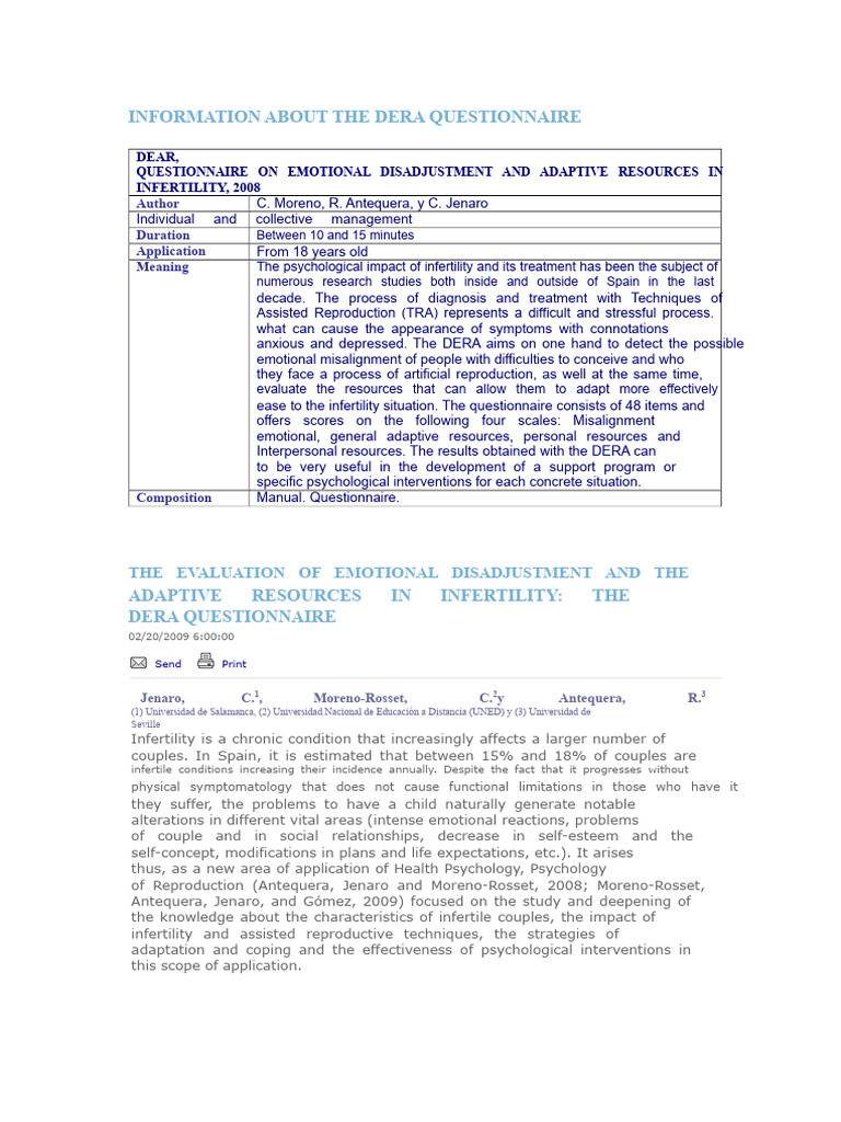 DERA Questionnaire for Infertility Assessment | PDF | Infertility ...