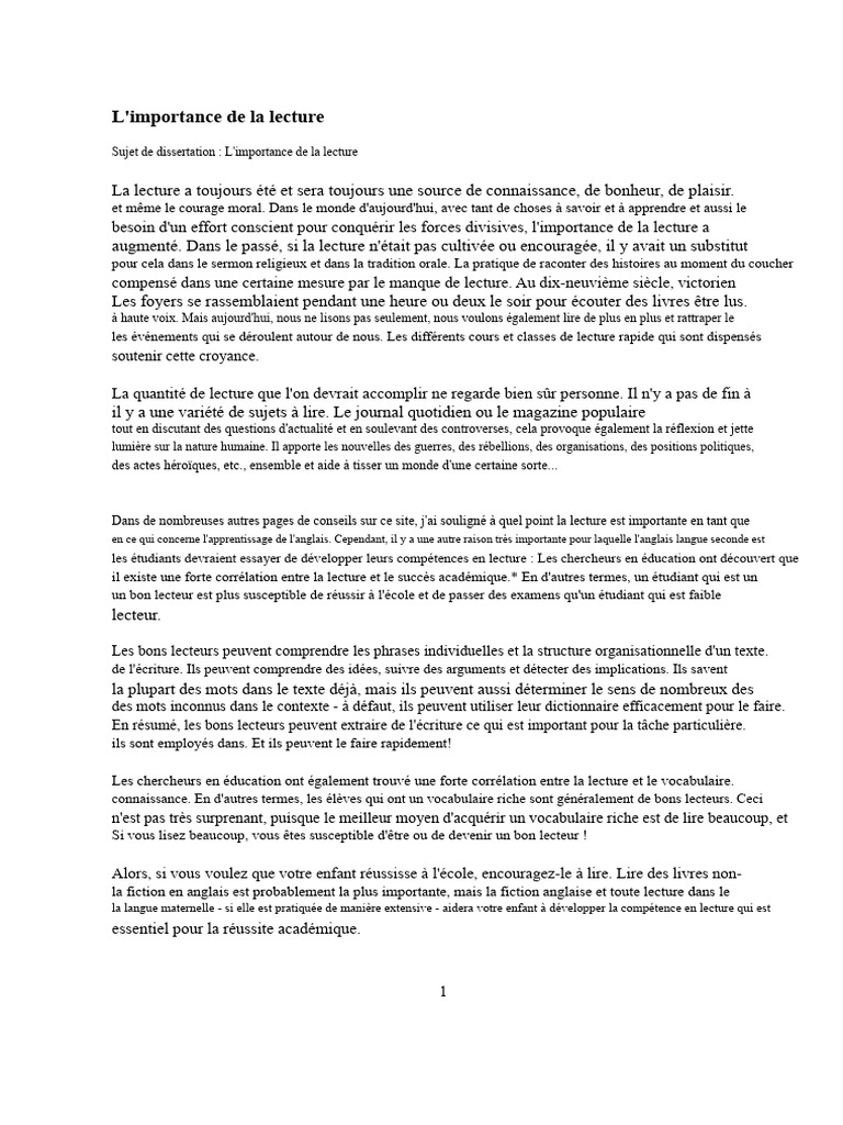 L'importance de la lecture pour réussir | PDF | Lecture rapide ...