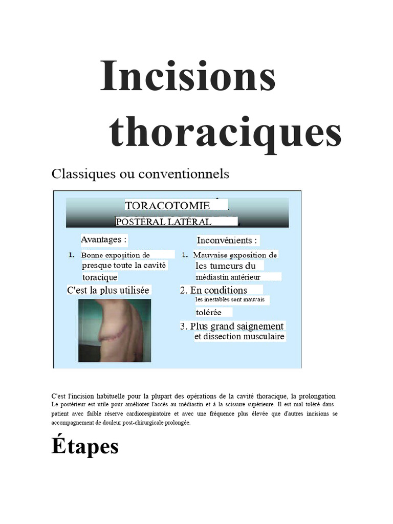 Techniques d'incisions thoraciques en chirurgie | PDF | Thorax