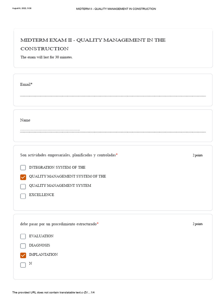 Midterm Exam on Quality Management | PDF | Business | Evaluation Methods