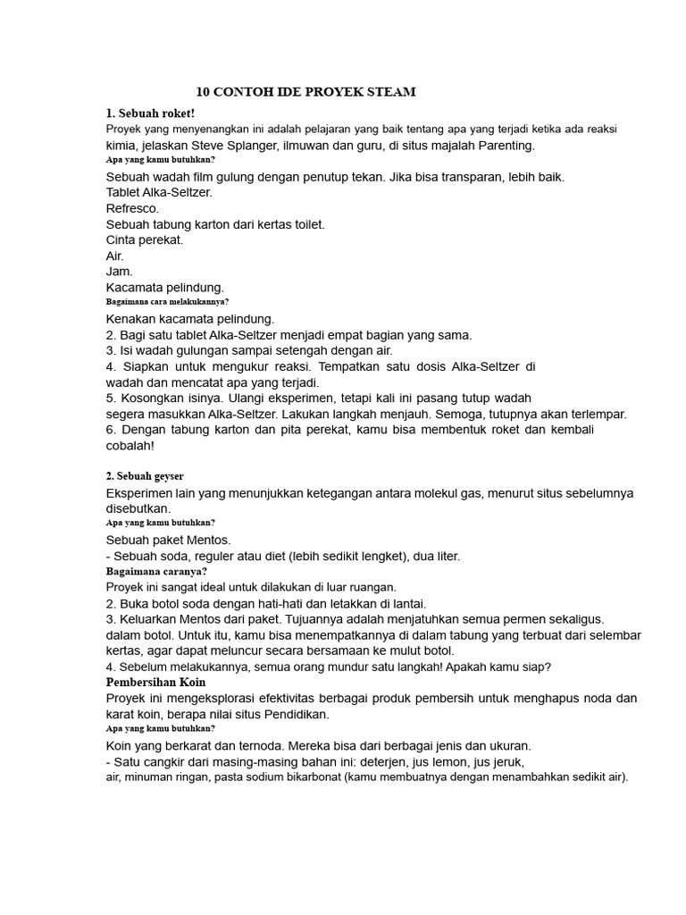 10 Proyek Kreatif untuk Eksperimen STEAM | PDF