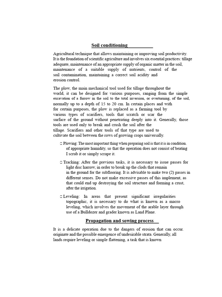 Soil Conditioning Techniques for Agriculture | PDF | Soil | Sowing