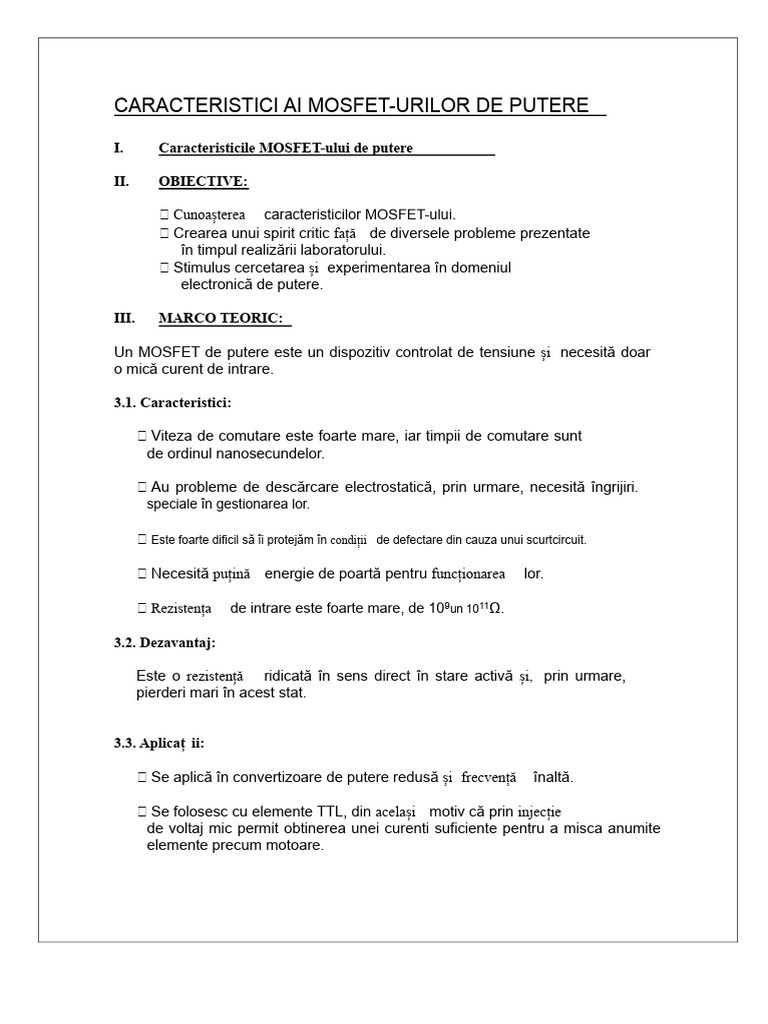 Caracterele MOSFET-urilor de Putere | PDF