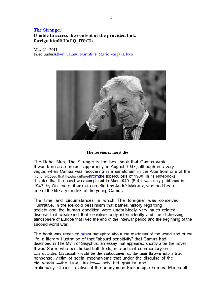 Analysis of Camus' The Stranger | PDF | Albert Camus