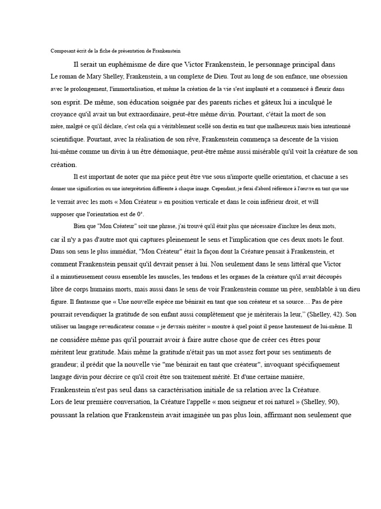 Analyse du complexe de Dieu de Frankenstein | PDF | Frankenstein | Dieu