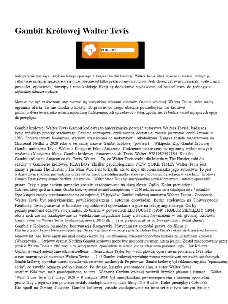 Gambit Królowej Walter Tevis | PDF