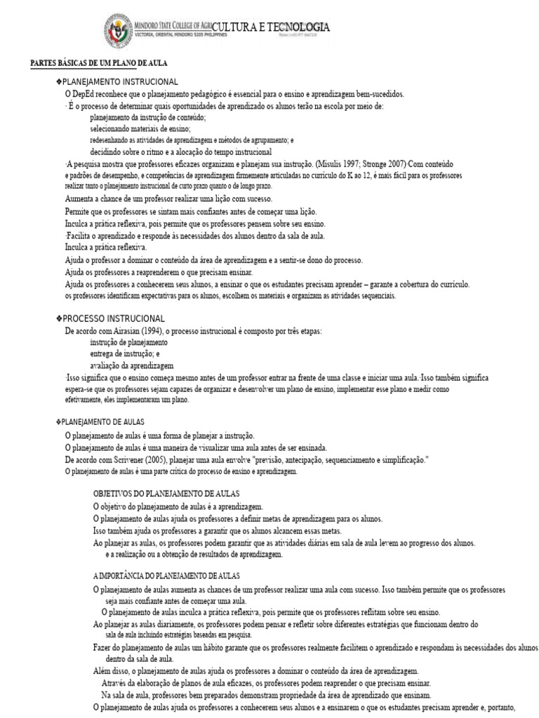 Estrutura Essencial do Plano de Aula | PDF | Aprendizado | Lição