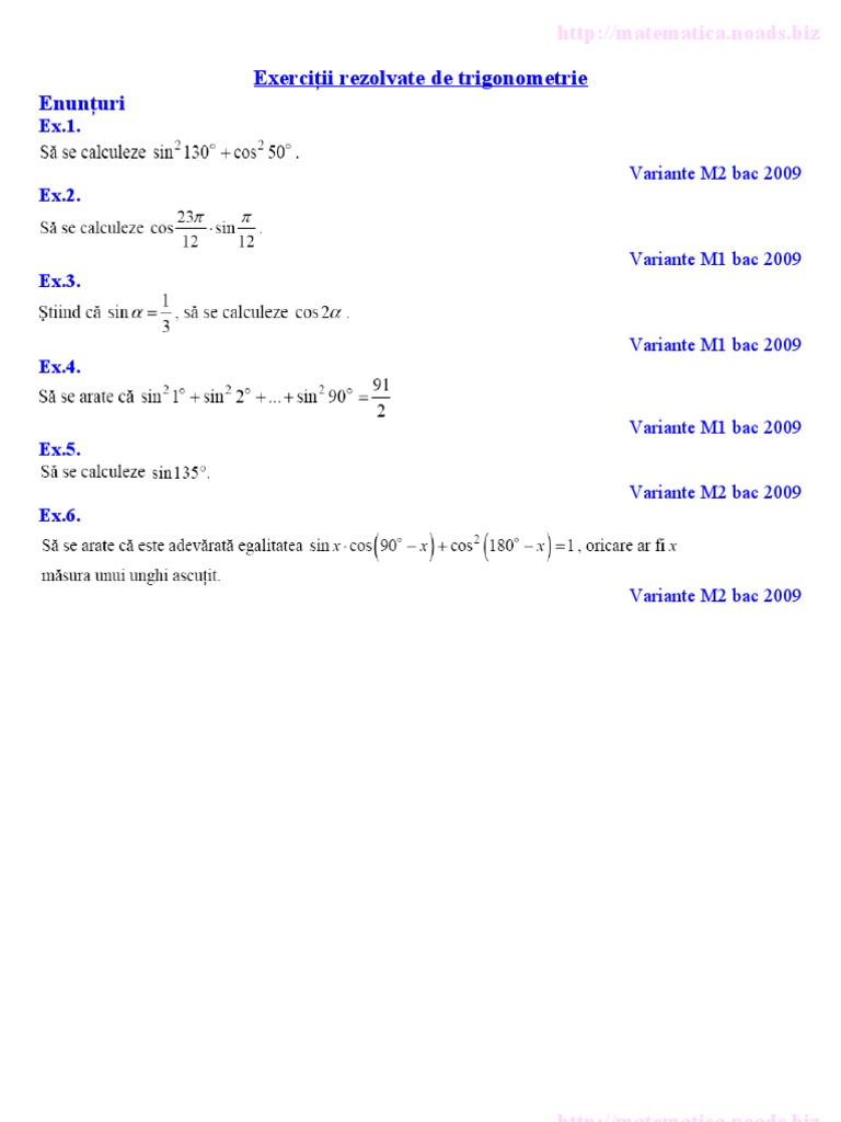 Probleme Informatica C++ Clasa A 9 a Rezolvate Execrcitii Rezolvate de Trigonometrie Clasa 9