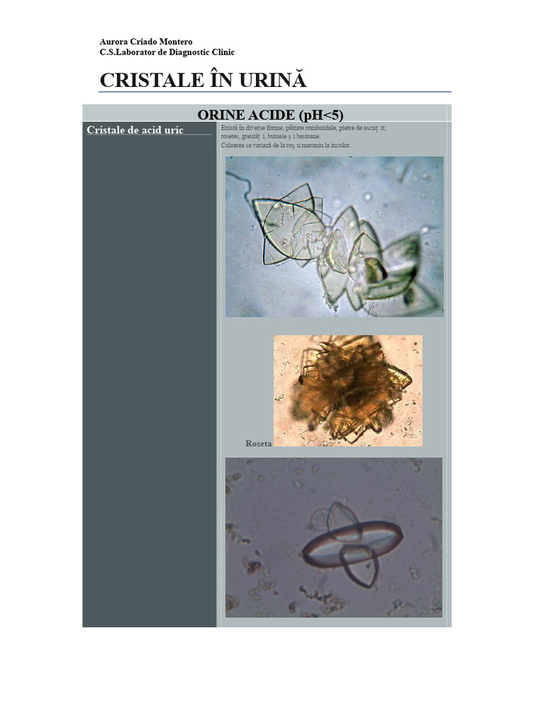 ORINE ACIDE Și ALCALINE (Cristale) | PDF