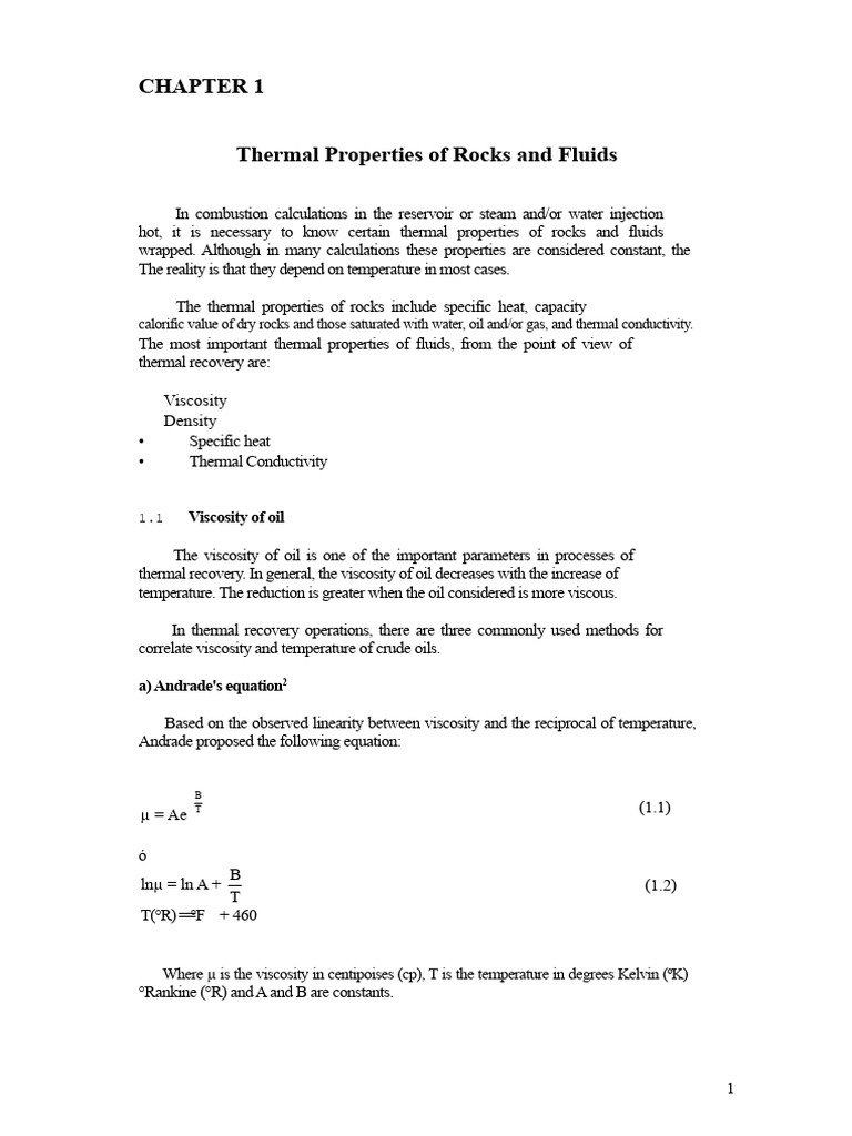 Thermal Properties of Rocks and Fluids | PDF | Viscosity | Density
