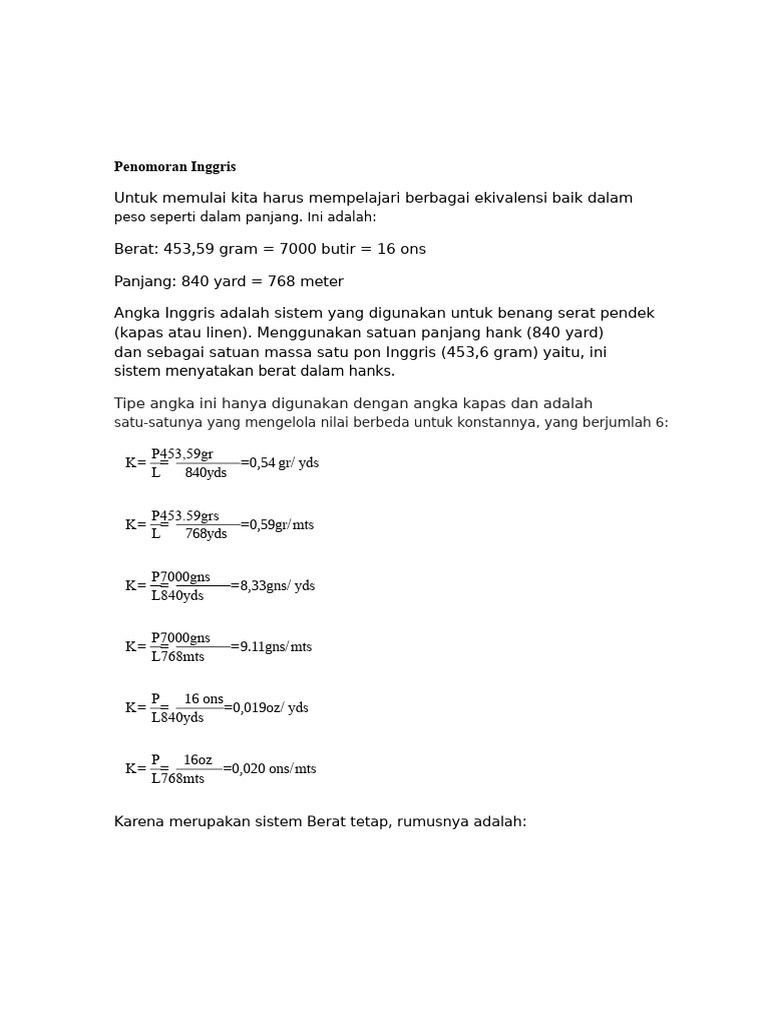 Sistem Penomoran Benang dan Proses Pembuatan | PDF