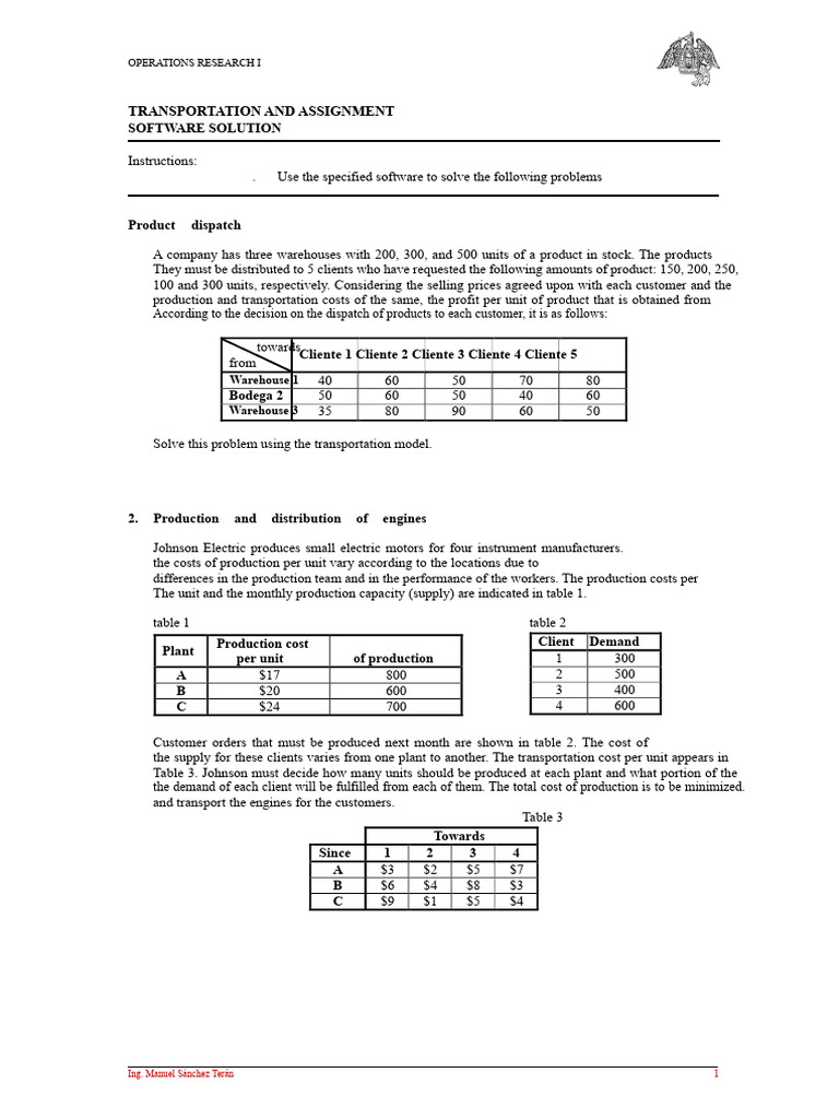 Operations Research: Transportation & Assignment Solutions | PDF ...