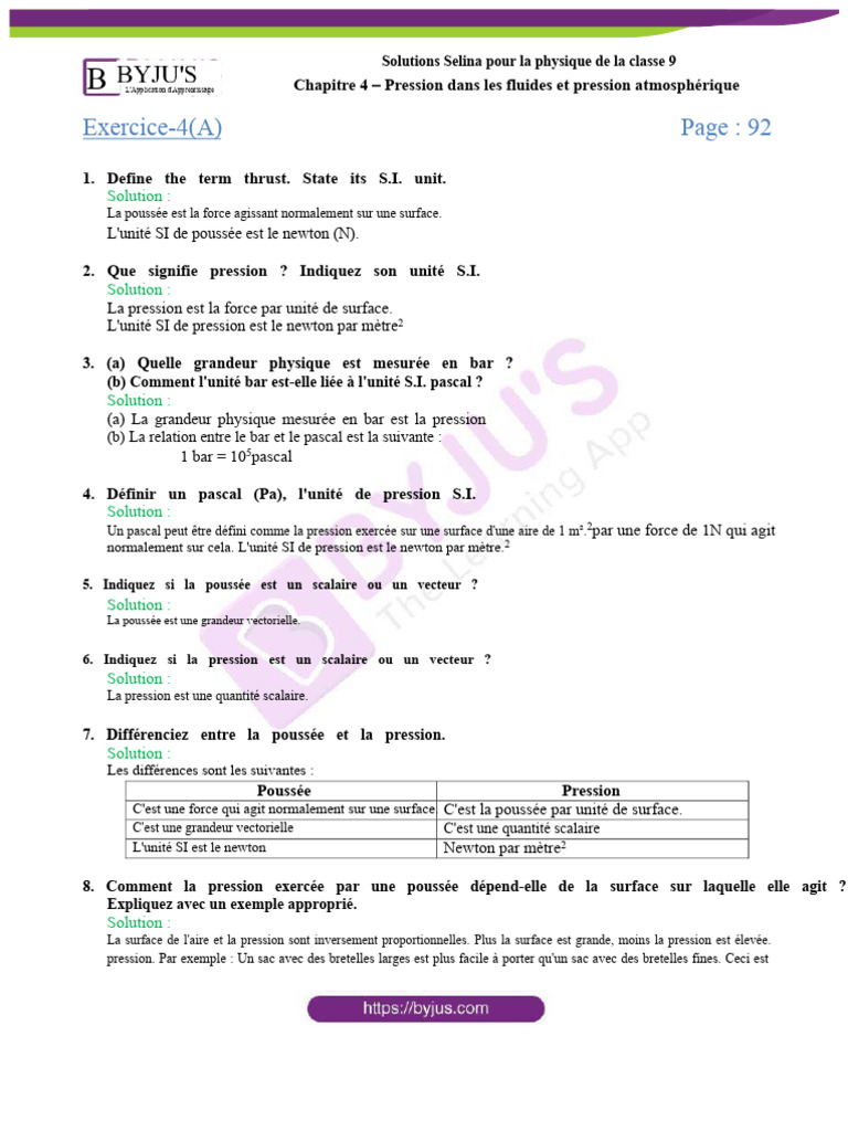 Selina Solutions Pour La Class 9 Physique Chapitre 4 Pression Dans Les ...