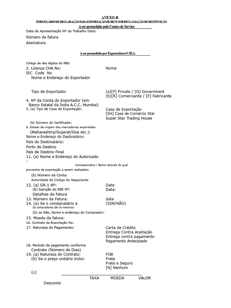 Formulário de Exportação e Restituição | PDF | Exportação | Economias