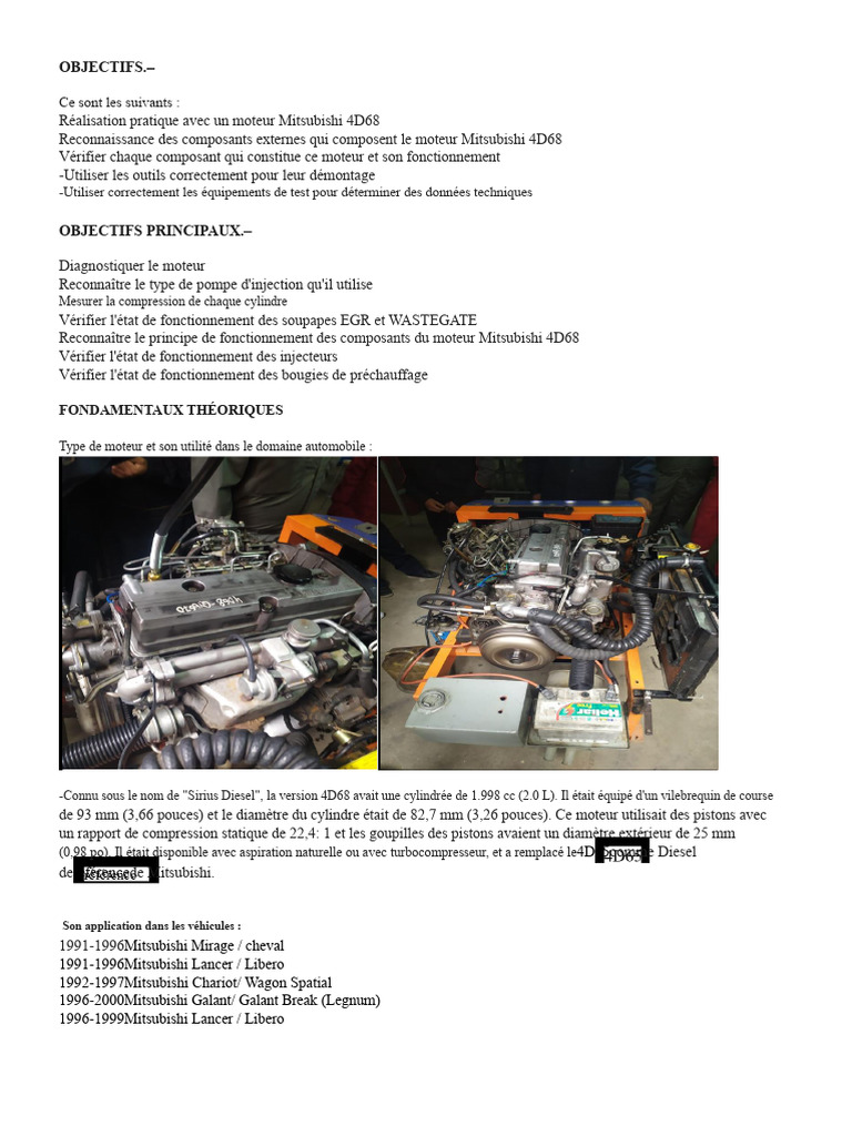 Diagnostic du moteur Mitsubishi 4D68 | PDF | Moteurs | Moteur à ...