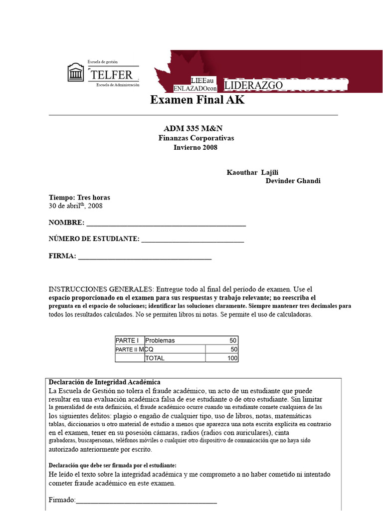 Examen de Práctica de Finanzas Corporativas 361146107 | PDF | Compartir ...