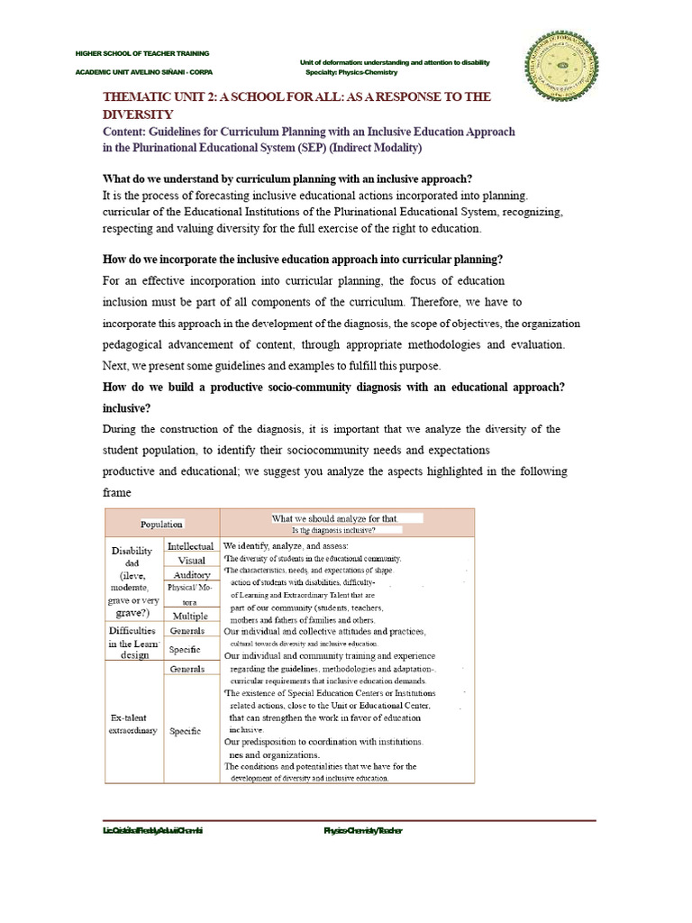 Inclusive Curriculum Planning Guidelines | PDF | Inclusion (Education ...