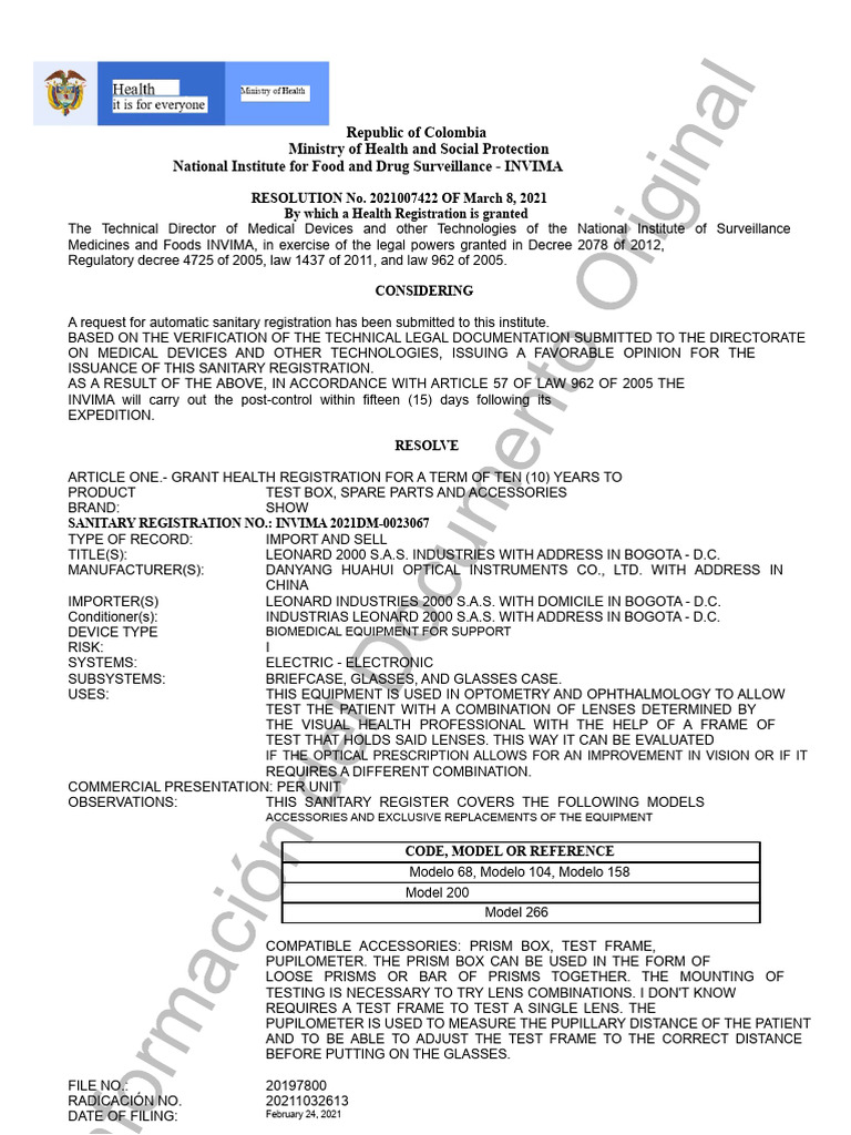Invima Registration | PDF | Glasses | Light