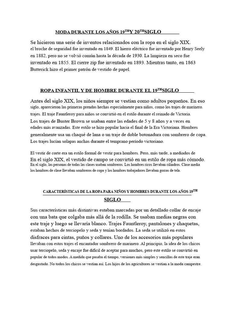 Moda Durante El Siglo Xix y XX Grupo 3 | PDF | Ropa | Corsé